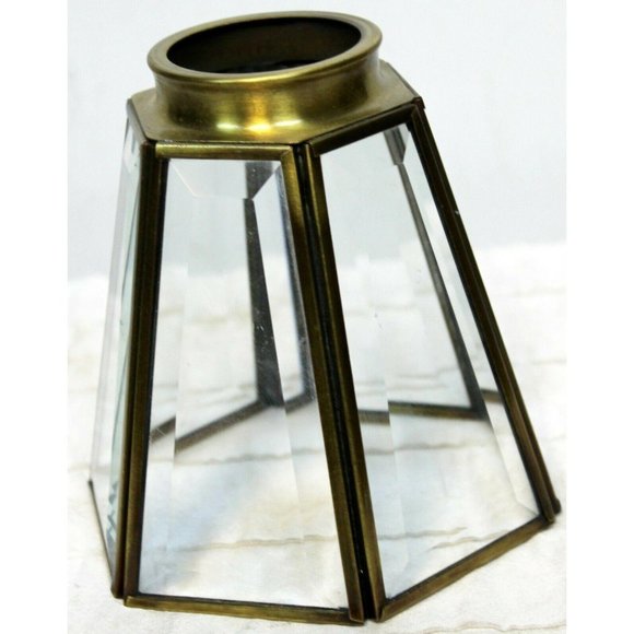 Clear 6-sided Faceted Glass Small Lamp Shade Brass Ceiling Fan 5" Tall Brushed - Picture 3 of 8